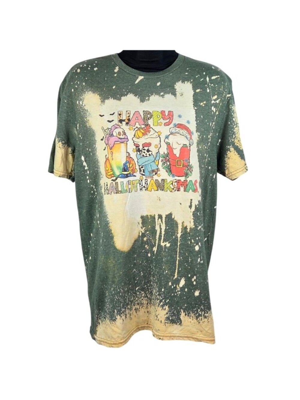 Gildan Unisex Green Bleach Wash Graphic T-Shirt Size M